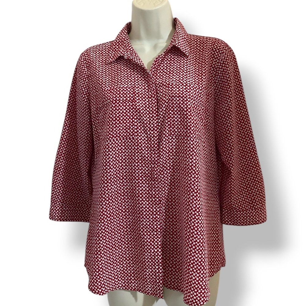 Liz Claiborne Red and White Button Down Shirt Polka Dots Petite Medium